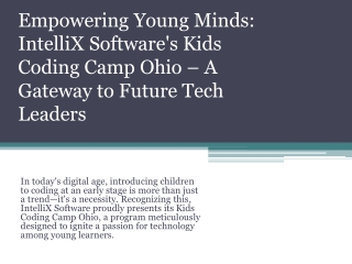 Explore Tech Creativity with IntelliX Software’s Kids Coding Camp Ohio