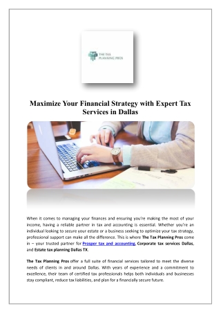 Accounting Services Dallas | Texas | The Tax Planning Pros