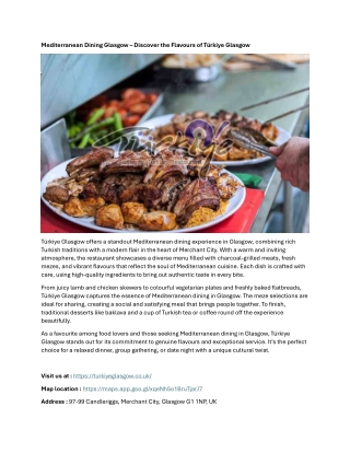 Mediterranean Dining Glasgow – Discover the Flavours of Türkiye Glasgow