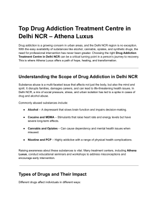 Drug Addiction Treatment Centre in Delhi NCR - Athena Luxus