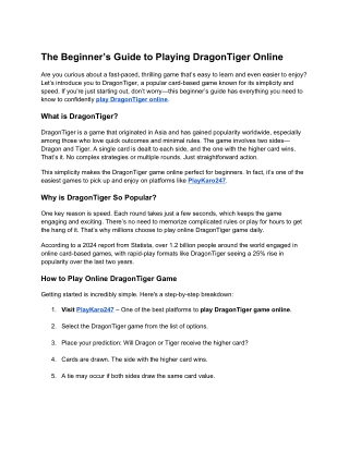 The Beginner’s Guide to Playing DragonTiger Online - Playkaro247