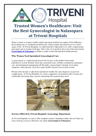 Book an Appointment with the Top Gynecologist in Nalasopara – Triveni Hospitals
