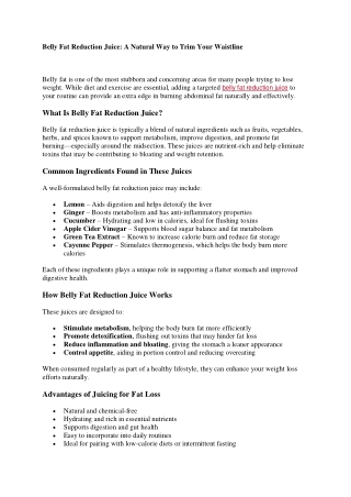 Belly Fat Reduction Juice A Natural Way to Trim Your Waistline
