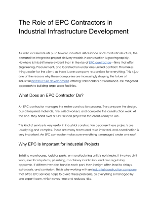 The Role of EPC Contractors in Industrial Infrastructure Development