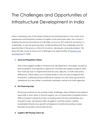 The Challenges and Opportunities of Infrastructure Development in India