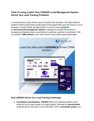 How LEDSAK’s Lead Management System Solves Your Lead Tracking Problems