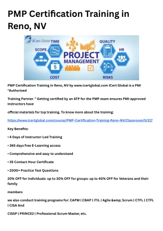 PMP Certification Training in Reno, NV