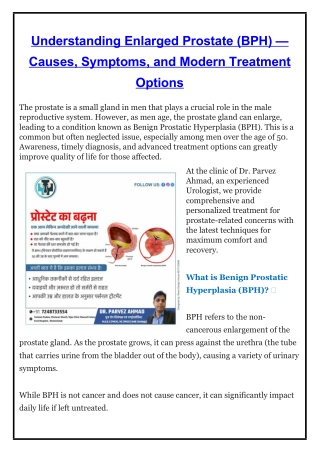 Understanding Enlarged Prostate - Dr. Parvez Ahmad