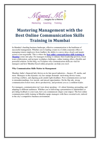 Best Online Communication Skills Training in Mumbai – Learn with Management Me