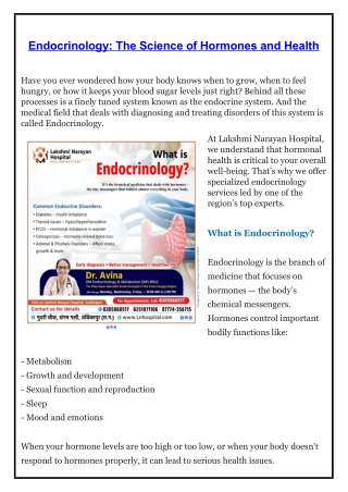 Endocrinology - Laxmi Narayan Hospital I Cardiac Centre I ICU I Dialysis