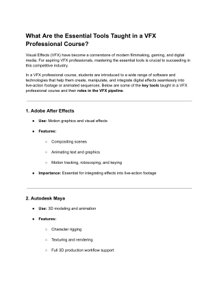 What Are the Essential Tools Taught In A VFX Professional Course