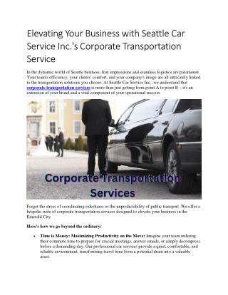 Elevating Your Business with Seattle Car Service Inc.'s Corporate Transportation