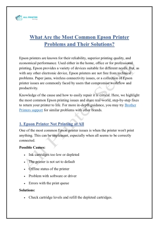 What Are the Most Common Epson Printer Problems and Their Solutions