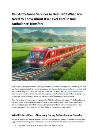 Rail Ambulance Services in Delhi NCRWhat You Need to Know About ICU