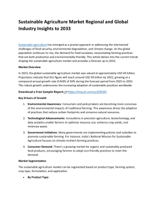 Sustainable Agriculture Market Regional and Global Industry Insights to 2033