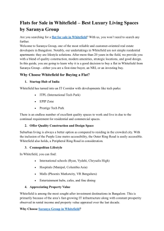 Flats for Sale in Whitefield