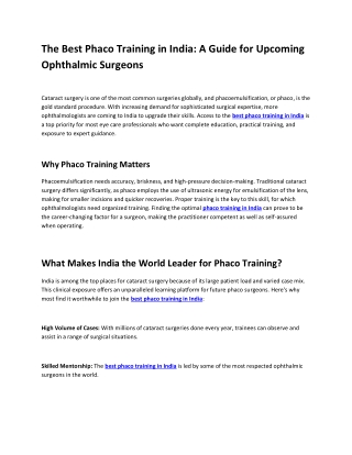 The Best Phaco Training in India