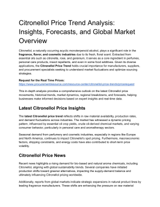 Citronellol Price Trend Analysis_ Insights, Forecasts, and Global Market Overview