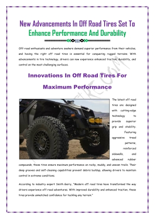 Key Benefits Of Upgraded Off Road Tires