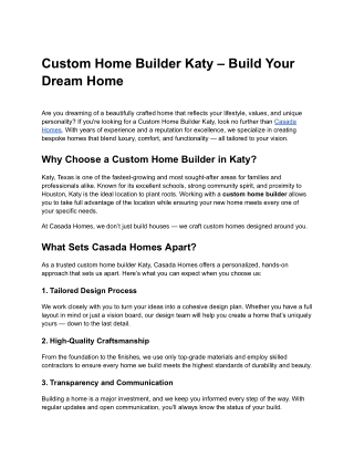 Custom Home Builder Katy – Build Your Dream Home
