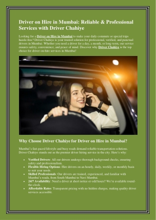 Driver on Hire in Mumbai