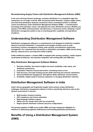 Revolutionizing Supply Chains with Distribution Management Software (DMS)