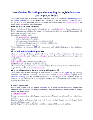 How Content Marketing and marketing through influencers can help your brand