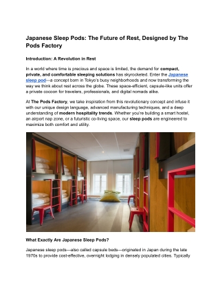 Japanese Sleep Pods: The Future of Rest, Designed by The Pods Factory