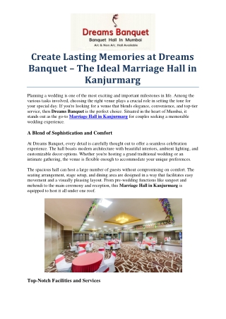 Affordable Marriage Hall in Kanjurmarg – Dreams Banquet