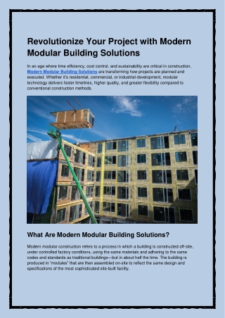 Revolutionize Your Project with Modern Modular Building Solutions
