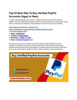 Top 03 Best Site To Buy Verified PayPal Accounts (Aged or New)