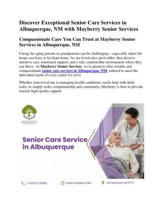 Discover Exceptional Senior Care Services in Albuquerque, NM with Mayberry Senior Services