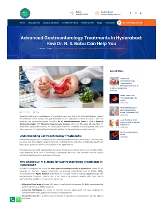 Advanced Gastroenterology Treatments in Hyderabad How Dr. N. S. Babu Can Help You