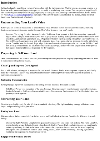 From Listing to Closing: A Comprehensive Guide to Selling Land