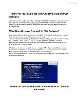 Transform Your Business with Ornnova’s Expert PLM__Services