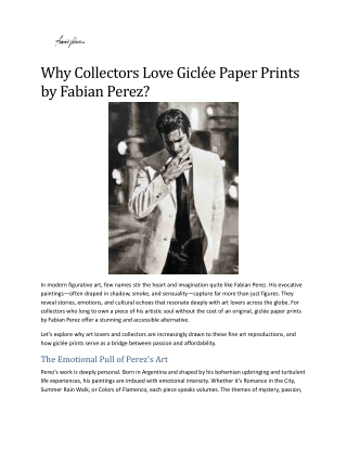 Why Collectors Love Giclée Paper Prints by Fabian Perez?