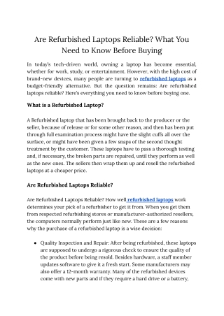 Are Refurbished Laptops Reliable