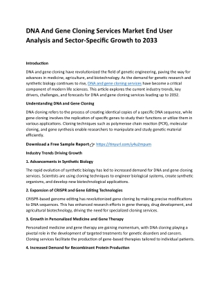 DNA And Gene Cloning Services Market End User Analysis and Sector-Specific Growt