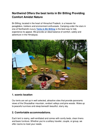 Northwind Offers the best tents in Bir Billing Providing Comfort Amidst Nature