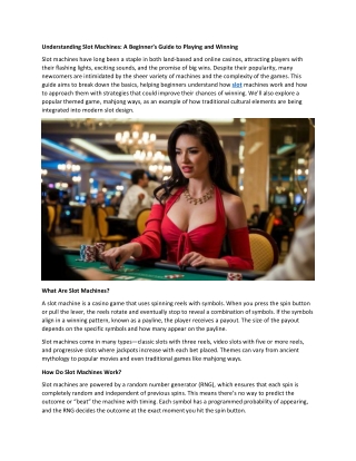 Understanding Slot Machines: A Beginner’s Guide to Playing and Winning