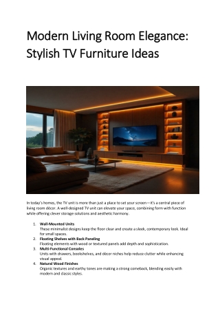 Modern Living Room Elegance: Stylish TV Furniture Ideas