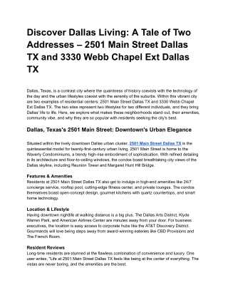 Discover Dallas Living_ A Tale of Two Addresses – 2501 Main Street Dallas TX and 3330 Webb Chapel Ext Dallas TX
