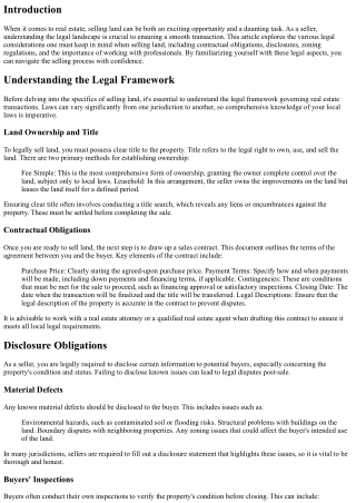 Legal Considerations When Selling Land