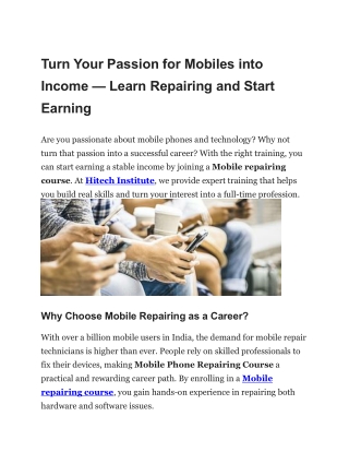 Turn Your Passion for Mobiles into Income Learn Repairing and Start Earning