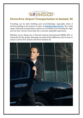 Stress-Free Airport Transportation in Summit, NJ