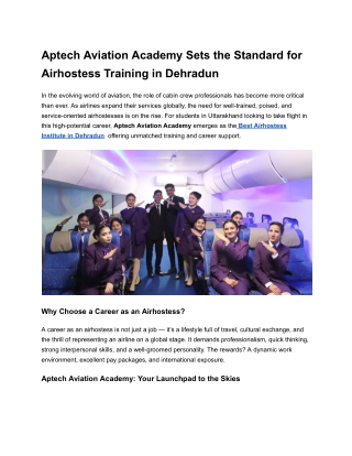 Aptech Aviation Academy Sets the Standard for Airhostess Training in Dehradun