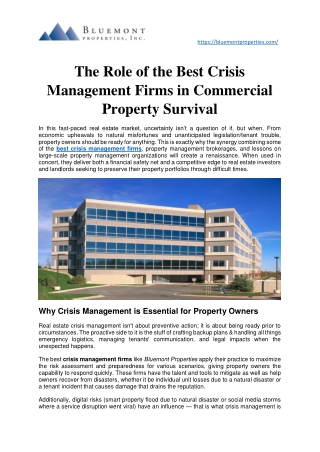 The Role of the Best Crisis Management Firms in Commercial Property Survival