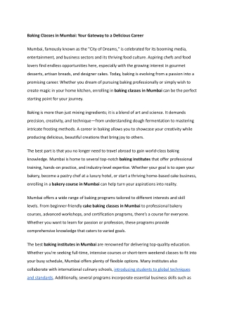 Baking Classes in Mumbai: Your Gateway to a Delicious Career