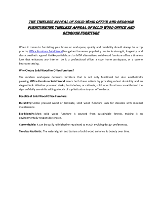 The Timeless Appeal of Solid Wood Office and Bedroom Furniture