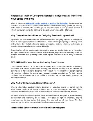 Residential Interior Designing Services in Hyderabad_ Transform Your Space with Style - Google Docs